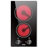 Karinear Placa vitroceramica 2 Fuegos 30 cm, 9 niveles de potencia, Apagado automático, Indicador de calor residual, Sin salidas, Vitrocerámica negra (3000 W)