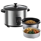 Russell Hobbs Arrocera Cook@Home - 1,8 litros, 10 Tazas, Bandeja para Cocinar al Vapor, Función Mantener el Calor, Recipiente Antiadherente, Acero Inoxidable, Tapa Vidrio, 700 W - 19750-56