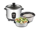 Beper - Olla Arrocera y Vaporera de Acero 2 en 1, Capacidad 1 L para 625 gr de Arroz, Sistema de Mantenimento del Calor, Medidor y Cuchara para el Arroz, Plata y Negro
