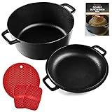 Uno Casa Olla holandesa de hierro fundido con tapa - Juego de cocina 2 en 1 presazonado con olla de 4,7 litros y sartén de 1,5 litros