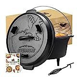 Overmont Dutch Oven Olla Horno Holandesa de Hierro Fundido 4.2L Diámetro 24Cm Cazuela con Tapa (Olla + Tapa)
