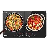 CIARRA CBTIH2 Placa Inducción 2 Fuegos Portátil 3500W Inducción Cerámica 2 Zonas Ultrafina Control Táctil Independiente 9 Niveles de Potencia con Función Temporizador y Función de Seguridad